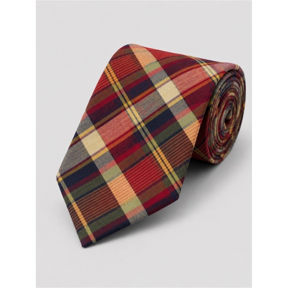 Vintage Madras Plaid Neck Tie Preppy Ivy League Academia Cottagecore Cotton
